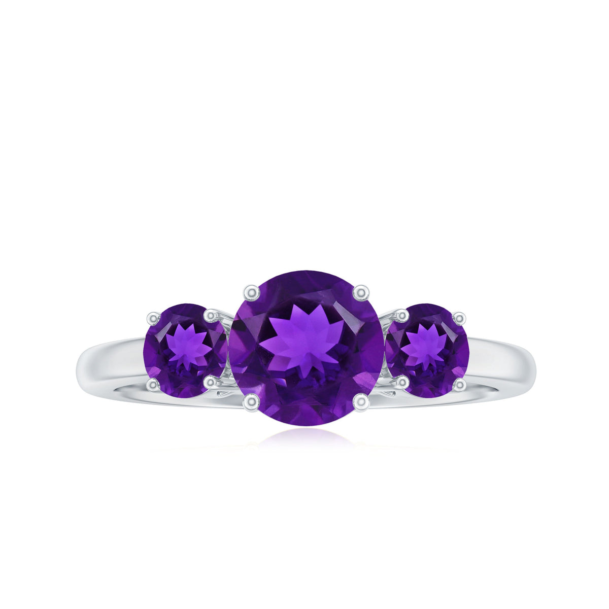 Real Amethyst 3 Stone Engagement Ring for Women