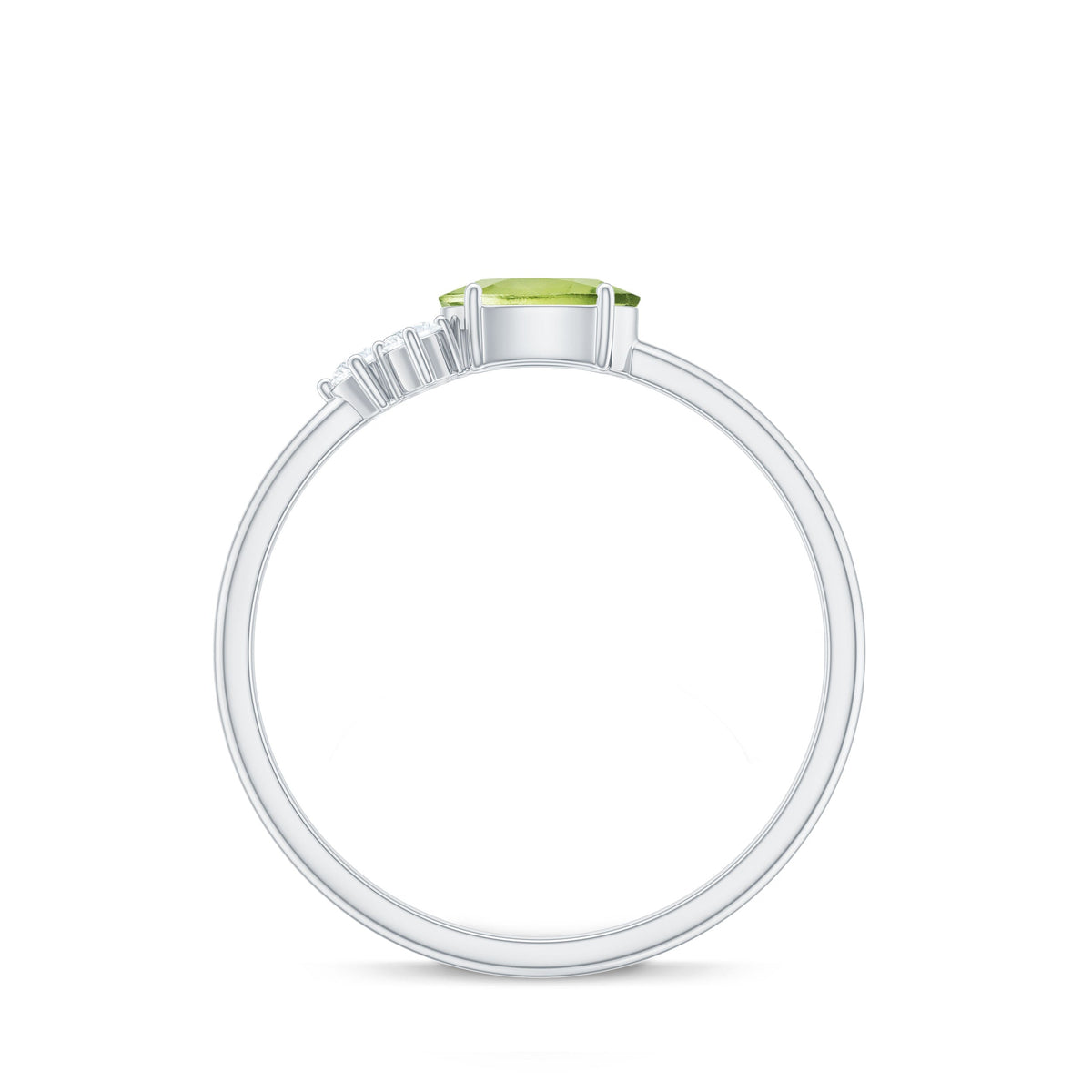 Natural 1 Carat Peridot Oval Engagement Ring with Diamond Trio