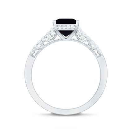 Vintage Inspired 1 Carat Lab Created Black and White Diamond Engagement Ring