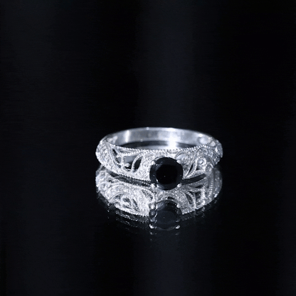 Vintage Style Black Onyx and Diamond Engagement Ring for Women