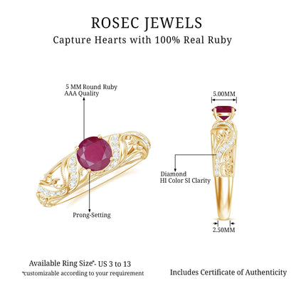 Vintage Style 0.6 Carat Ruby Engagement Ring with Diamond