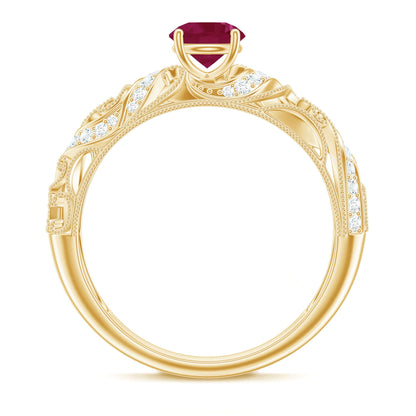 Vintage Style 0.6 Carat Ruby Engagement Ring with Diamond