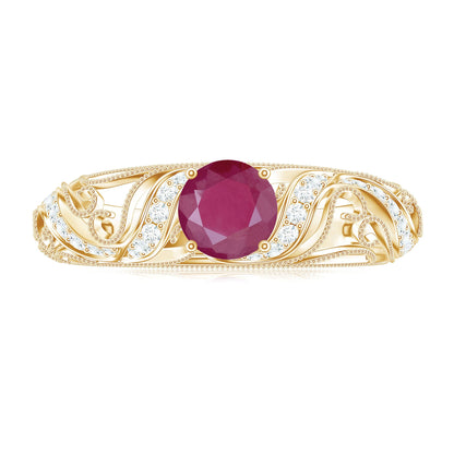 Vintage Style 0.6 Carat Ruby Engagement Ring with Diamond
