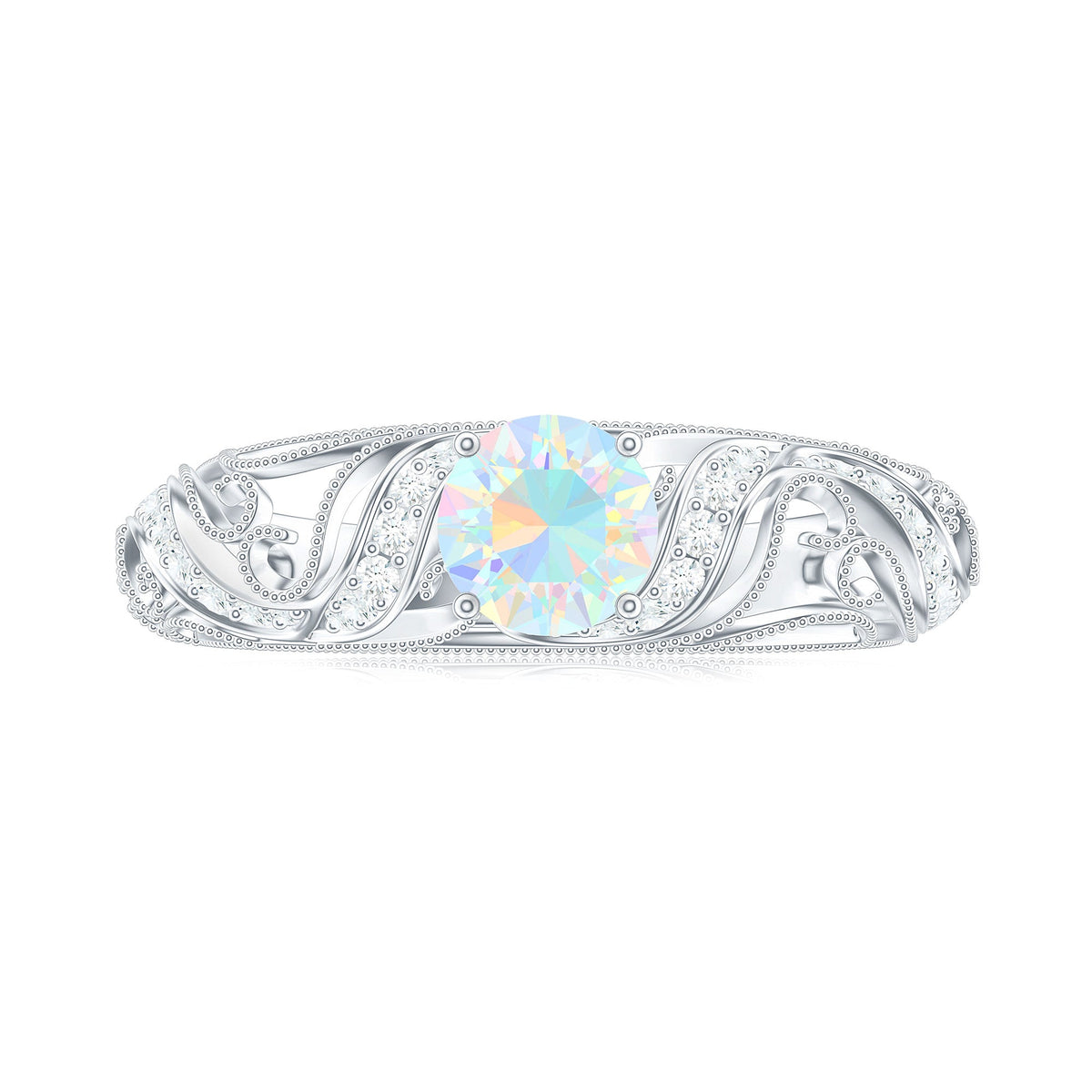 Natural Ethiopian Opal Diamond Vintage Looking Engagement Ring with Certificate