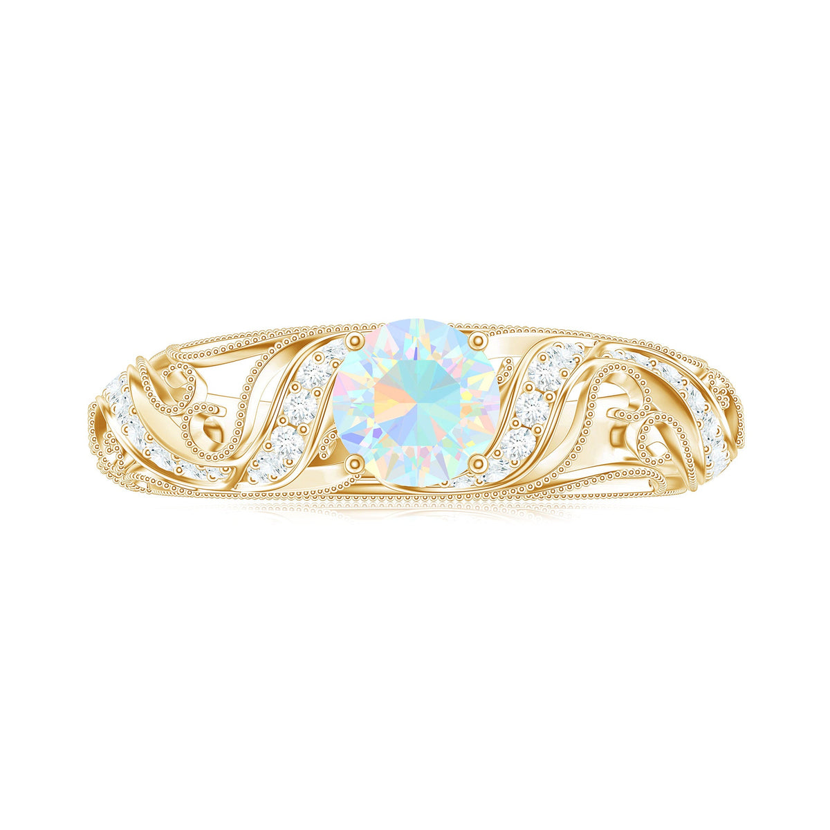 Natural Ethiopian Opal Diamond Vintage Looking Engagement Ring with Certificate