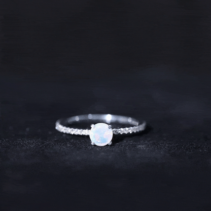 Genuine Ethiopian Opal Promise Ring with Diamond Side Stones