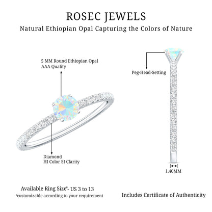 Genuine Ethiopian Opal Promise Ring with Diamond Side Stones