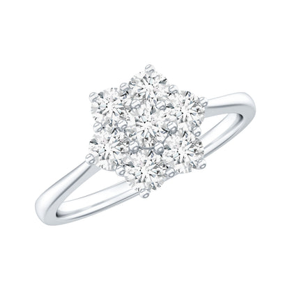 Round Shape Moissanite Cluster Flower Engagement Ring