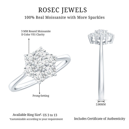 Round Shape Moissanite Cluster Flower Engagement Ring