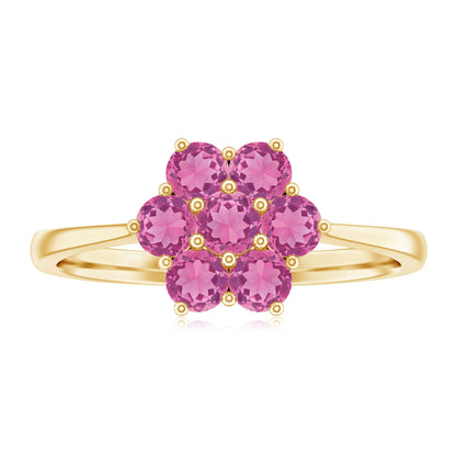 Round Shape Pink Tourmaline Flower Engagement Ring