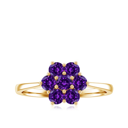 Round Shape Amethyst Cluster Flower Ring for Women