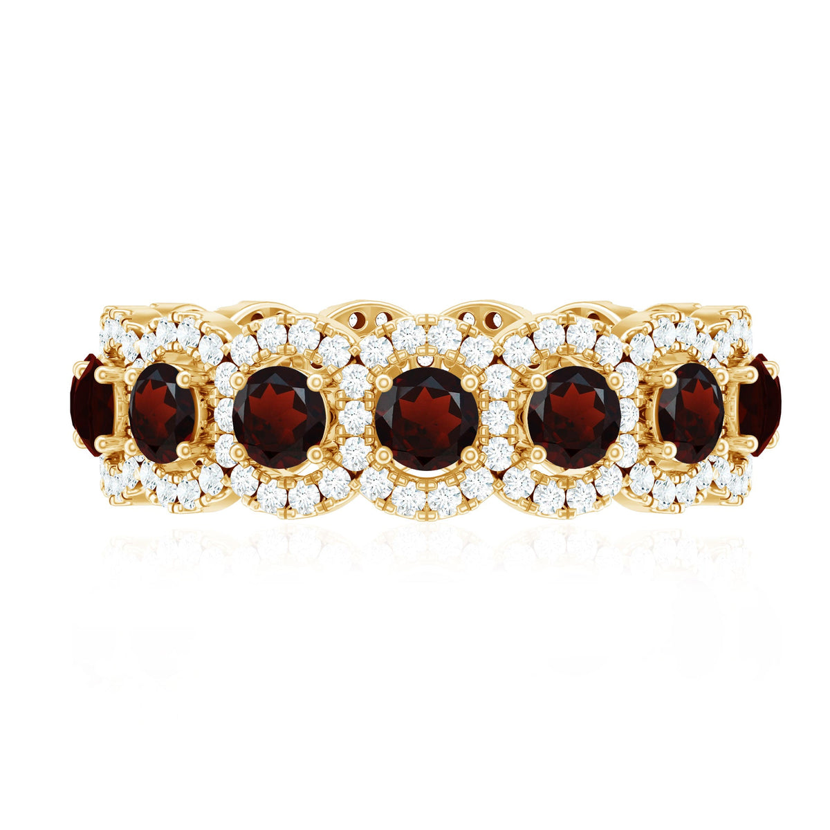 Genuine Garnet Eternity Wedding Band with Moissanite