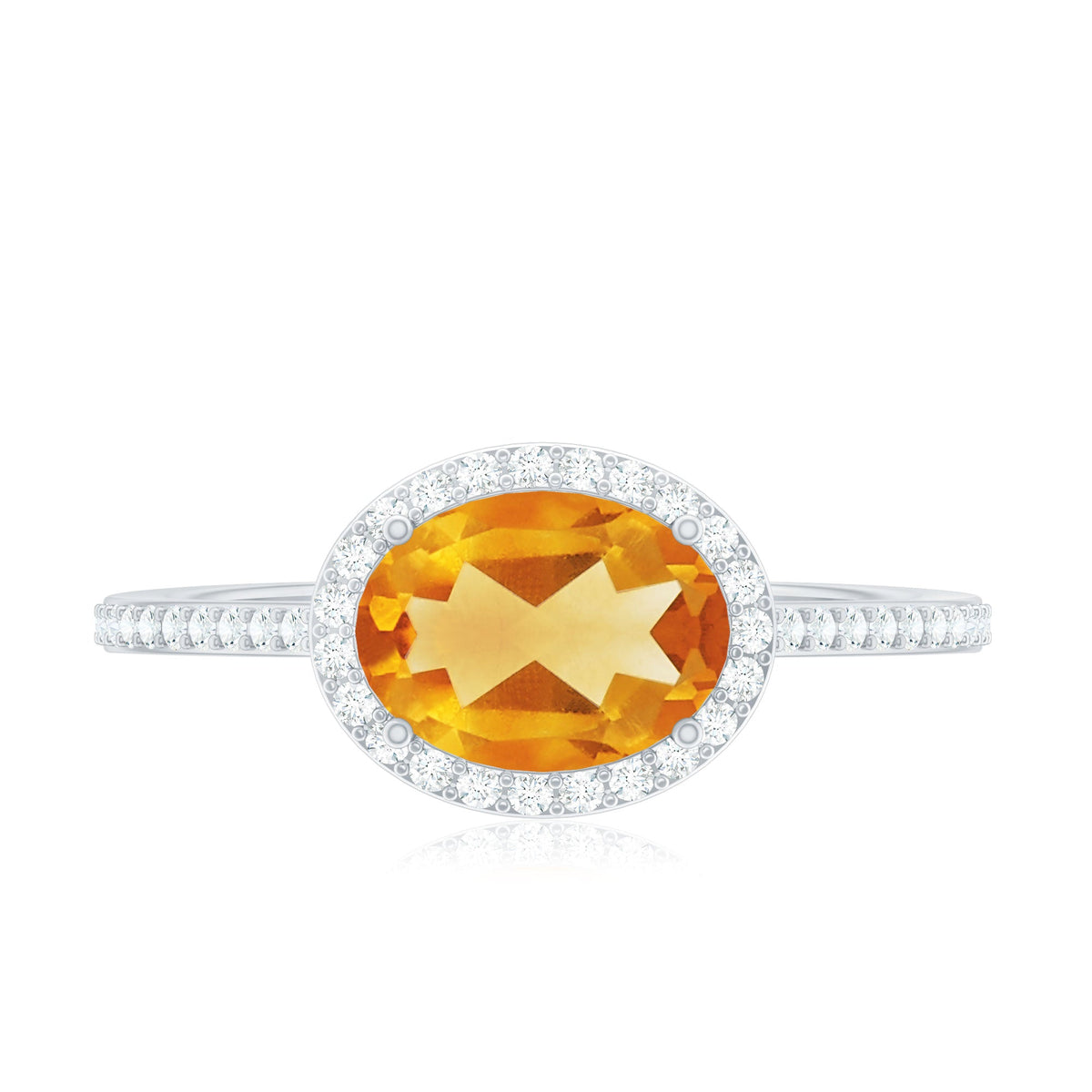 Certified Real 1 Carat Oval Citrine East West Engagement Ring with Diamond Halo