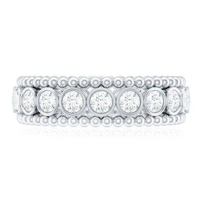 Bezel Set Moissanite Full Eternity Wedding Band with Beaded Detail