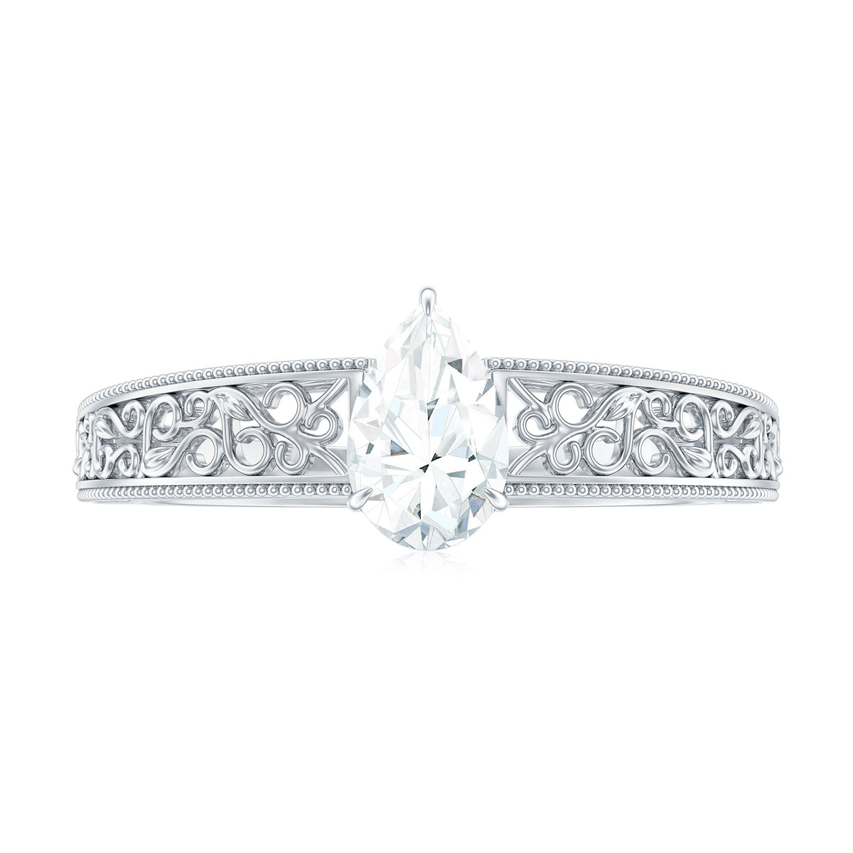 Pear Shaped Solitaire Moissanite Filigree Engagement Ring