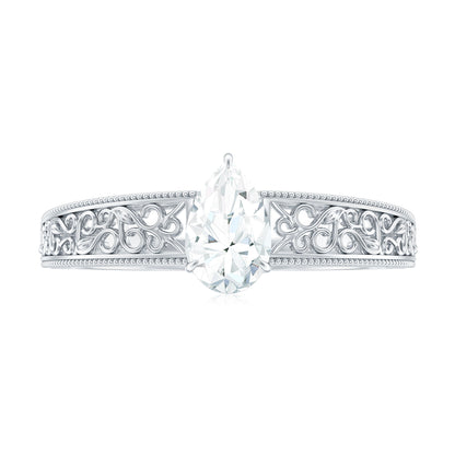 Pear Shaped Solitaire Moissanite Filigree Engagement Ring