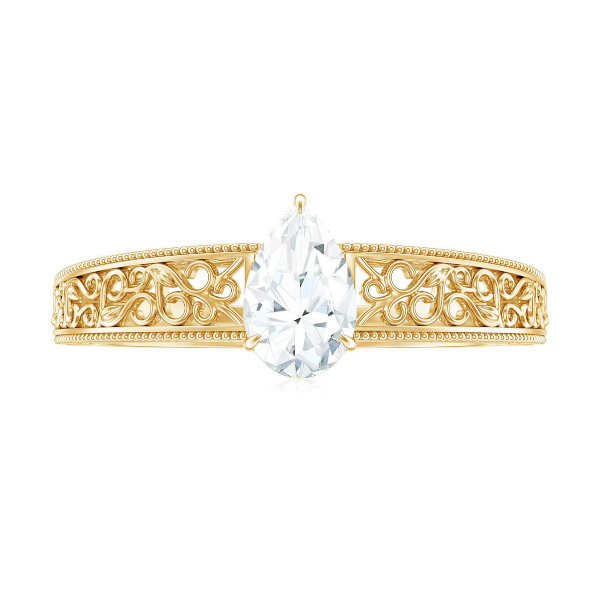 Pear Shaped Solitaire Moissanite Filigree Engagement Ring