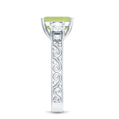 Vintage Style 1.8 Carat Peridot Emerald Cut Engagement Ring with Moissanite