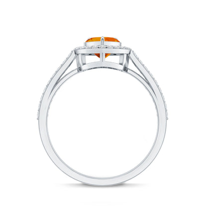 0.9 Carat Heart Shape Fire Opal Engagement Ring with Diamond Halo
