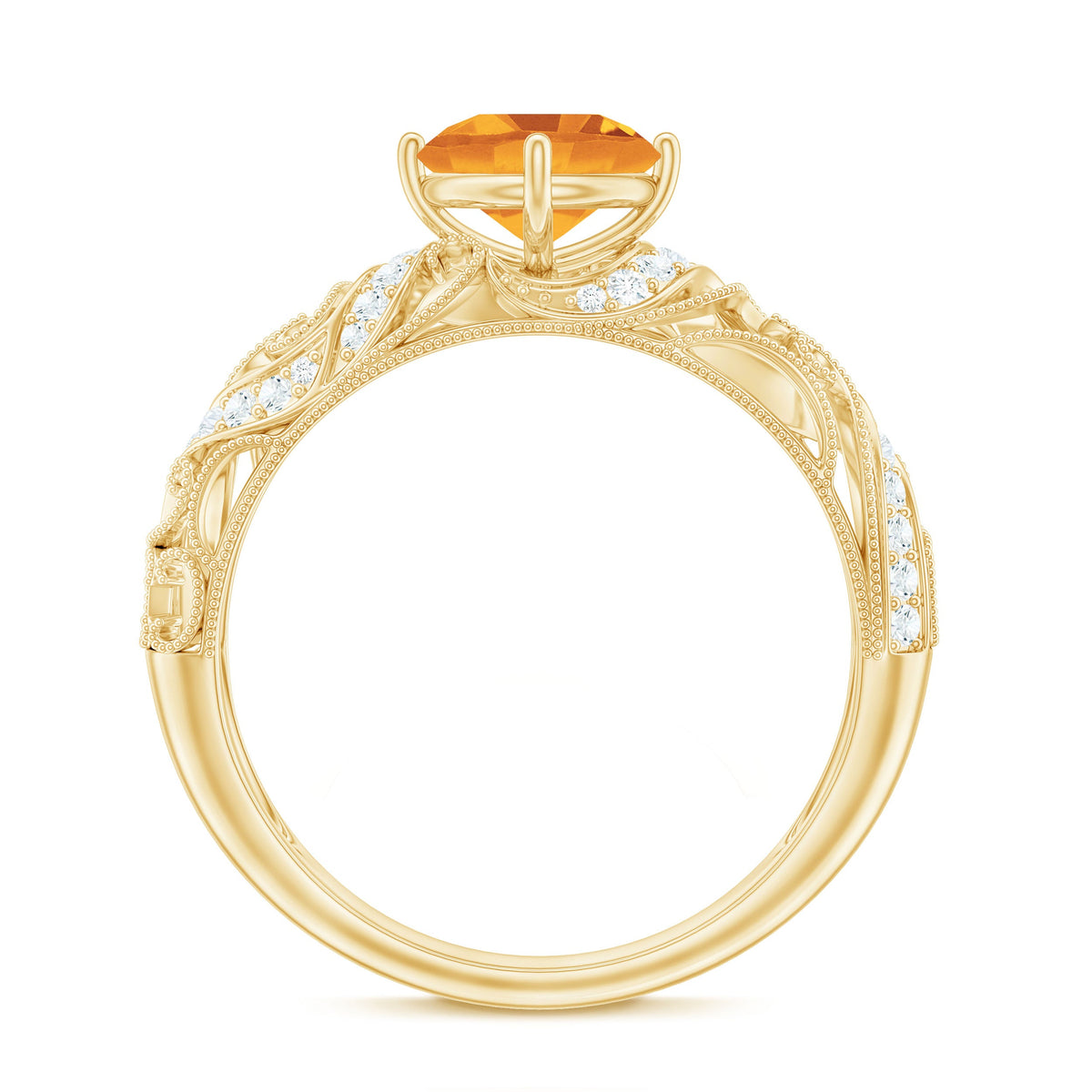 Genuine Citrine Vintage Looking Engagement Ring with Diamond