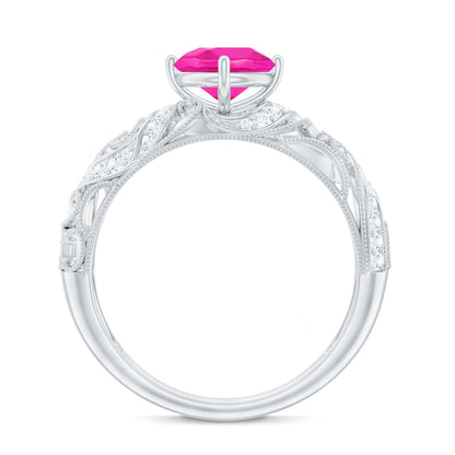 Lab Grown Pink Sapphire Antique Engagement Ring With Diamond