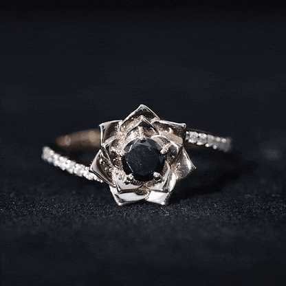 Certified 0.8 Carat Lab Grown Black Diamond Flower Engagement Ring with White Diamond