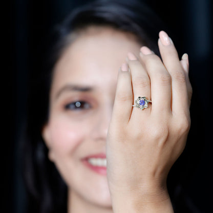 Real Tanzanite Rose Flower Engagement Ring with Diamond Bypass Shank
