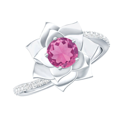 Pink Tourmaline and Diamond Flower Engagement Ring with Bypass Shank