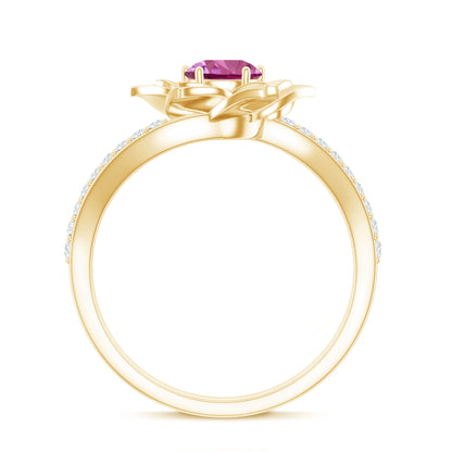 Pink Tourmaline and Diamond Flower Engagement Ring with Bypass Shank