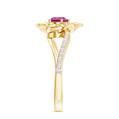 Pink Tourmaline and Diamond Flower Engagement Ring with Bypass Shank