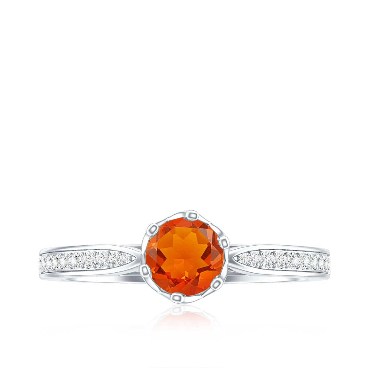 Genuine Fire Opal Solitaire Engagement Ring with Diamond