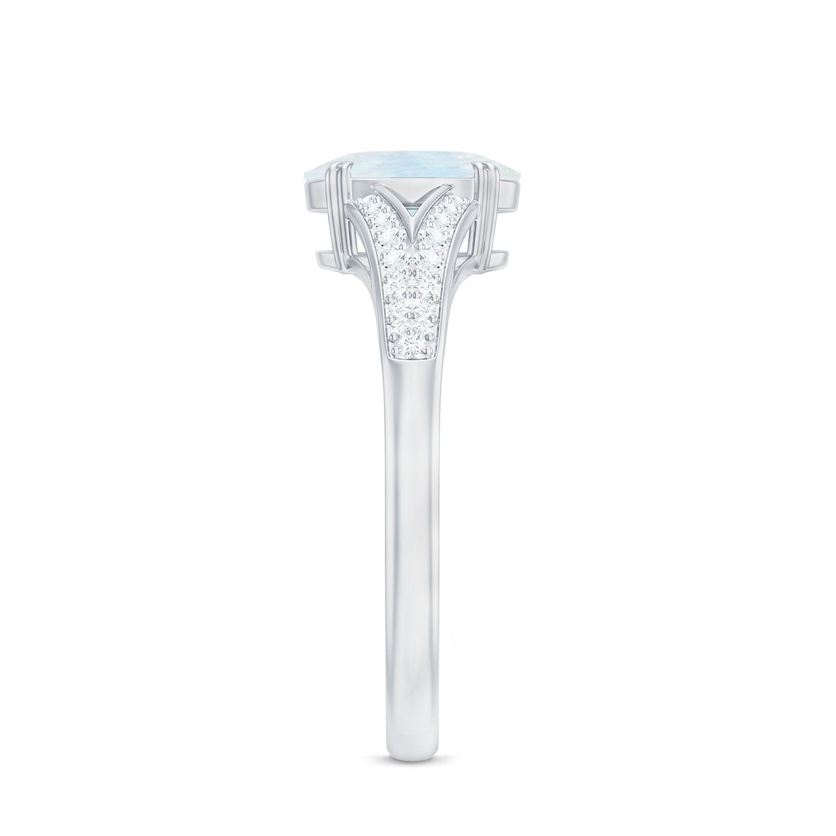 0.6 Carat Oval Cut Moonstone Solitaire Engagement Ring with Diamond Accent