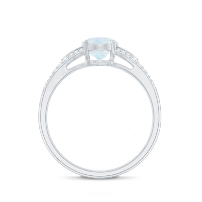 0.6 Carat Oval Cut Moonstone Solitaire Engagement Ring with Diamond Accent