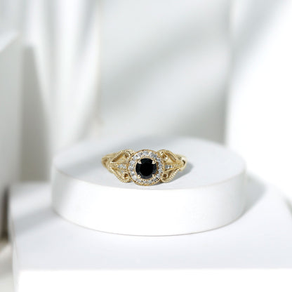 Vintage Inspired Black Spinel and Diamond Engagement Ring