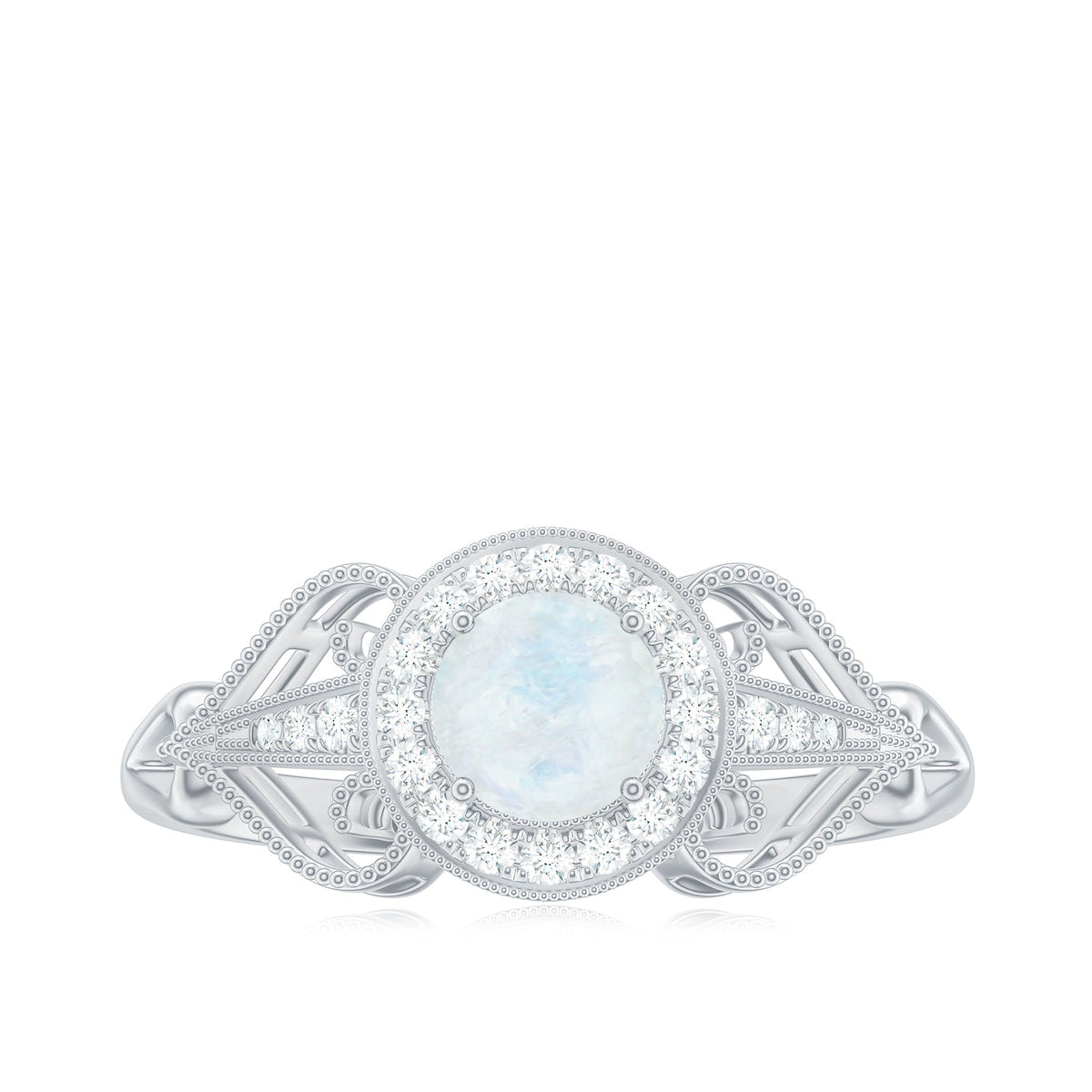 Vintage Inspired Moonstone and Diamond Engagement Ring