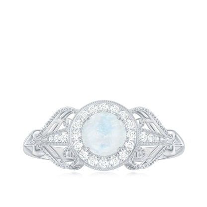 Vintage Inspired Moonstone and Diamond Engagement Ring