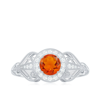 Real 0.45 Carat Fire Opal and Diamond Vintage Inspired Engagement Ring