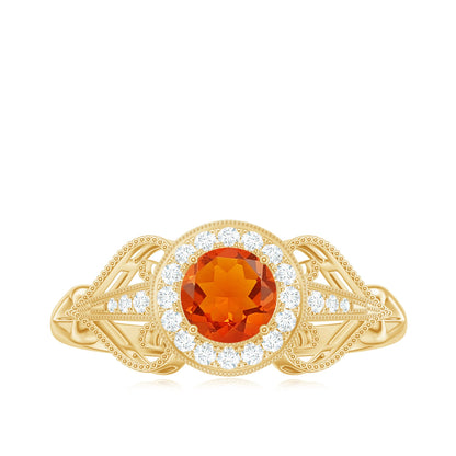 Real 0.45 Carat Fire Opal and Diamond Vintage Inspired Engagement Ring