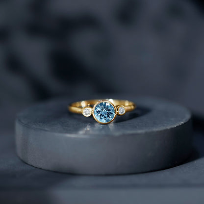 Bezel Set Real Aquamarine Diamond Engagement Ring with Certificate