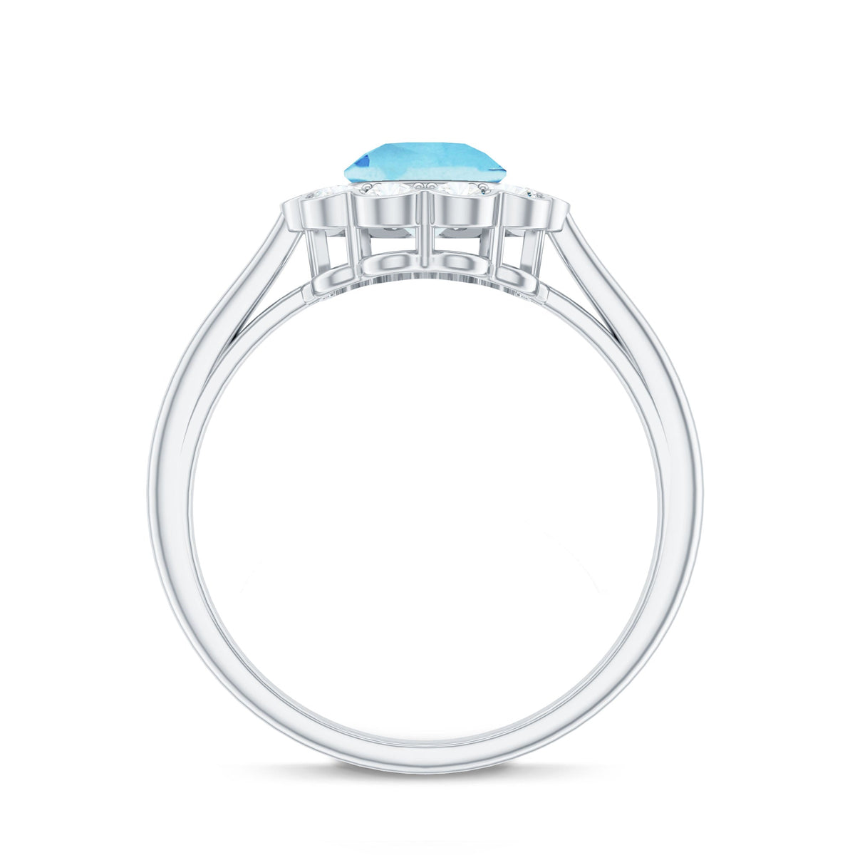 Certified 0.8 Carat Real Aquamarine Engagement Ring with Diamond Flower Halo