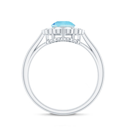 Certified 0.8 Carat Real Aquamarine Engagement Ring with Diamond Flower Halo
