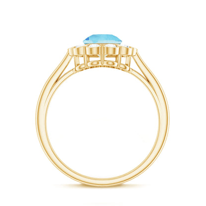 Certified 0.8 Carat Real Aquamarine Engagement Ring with Diamond Flower Halo