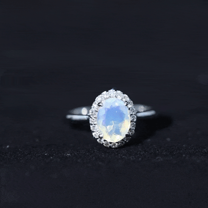 Natural Ethiopian Opal Oval Engagement Ring with Diamond Halo