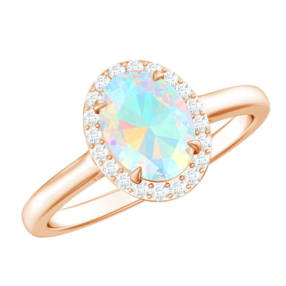 Natural Ethiopian Opal Oval Engagement Ring with Diamond Halo