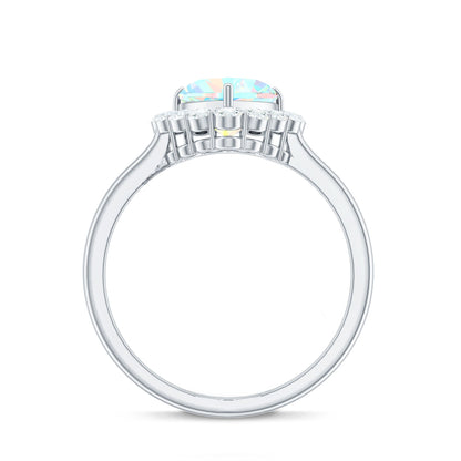 Certified Real Ethiopian Opal Heart Shaped Engagement Ring with Diamond Halo