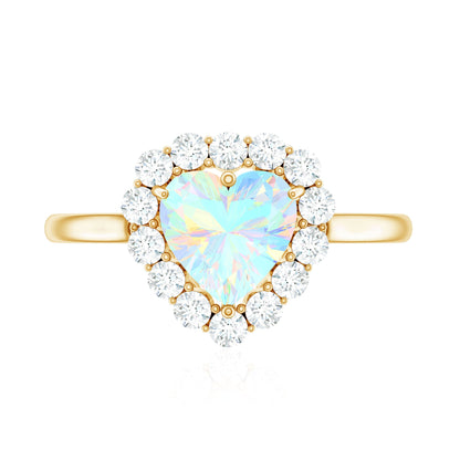 Certified Real Ethiopian Opal Heart Shaped Engagement Ring with Diamond Halo