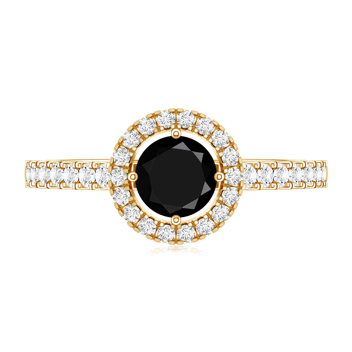 Minimal Black Spinel Minimal Engagement Ring with Diamond Halo