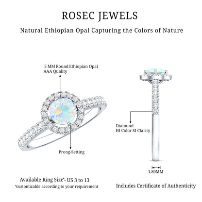 Natural Ethiopian Opal Diamond Engagement Ring with Halo