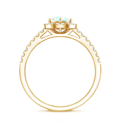 Natural Ethiopian Opal Diamond Engagement Ring with Halo