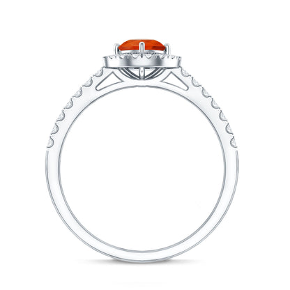 0.45 Carat Real Fire Opal and Diamond Halo Engagement Ring
